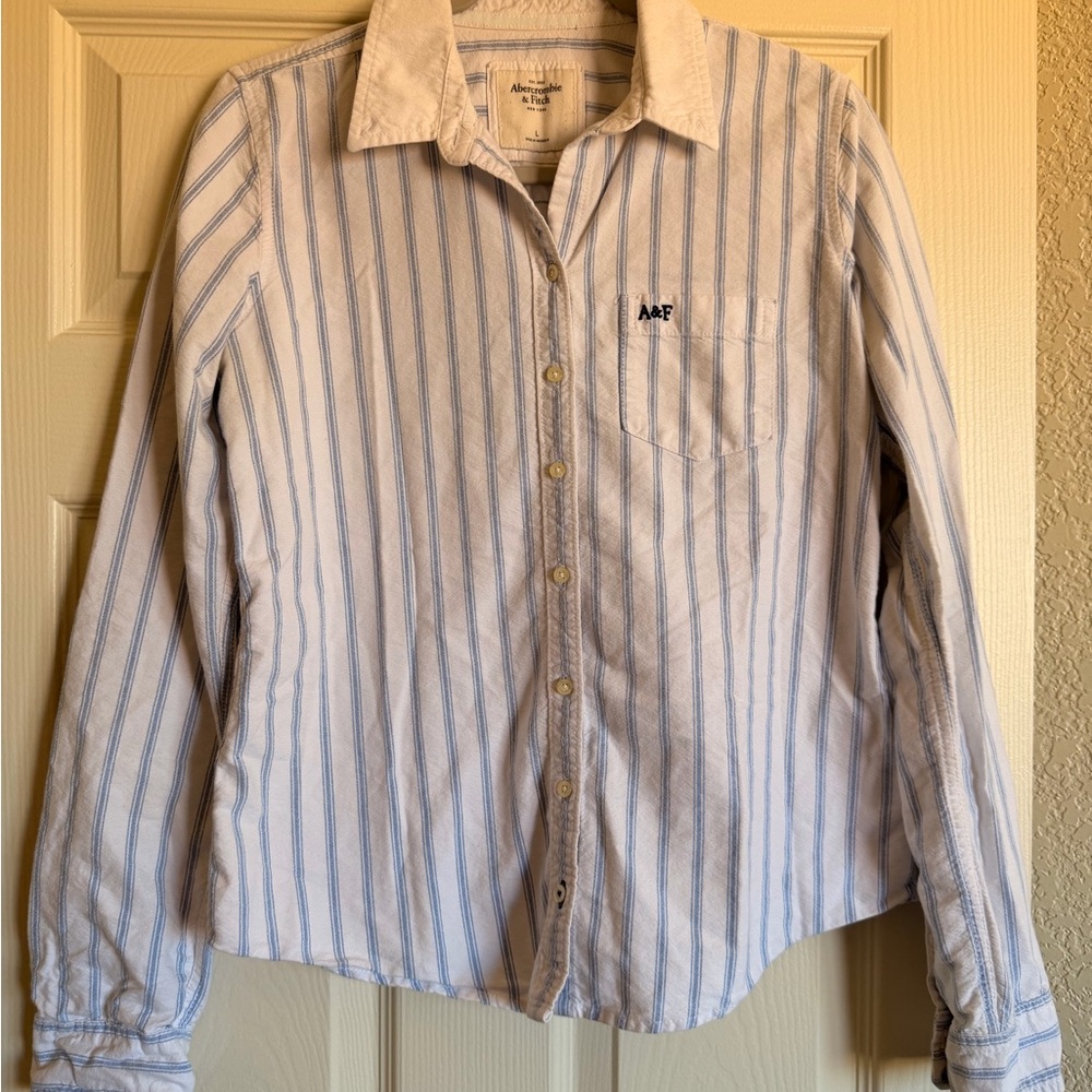 A&F Blue White Striped Shirt Vintage Y2K Abercrombie & Fitch 100% Cotton Large
